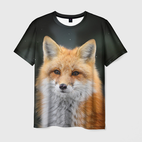 Мужская футболка 3D с принтом Красавица Лиса в Новосибирске, 100% полиэфир | прямой крой, круглый вырез горловины, длина до линии бедер | cute | fox | foxy | ginger | orange | what does the fox say | зверек | зверь | лис | лиса | лисица | лисичка | милашка | милота | реализм | рыжая | рыжик | рыжуля | фото | фыр фыр