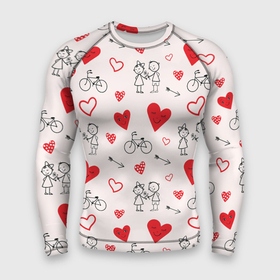 Мужской рашгард 3D с принтом Романтические сердечки в Екатеринбурге,  |  | велосипед | девочка | любовь | люди | мальчик | пара | розовый | романтика | сердечки | сердца | узор