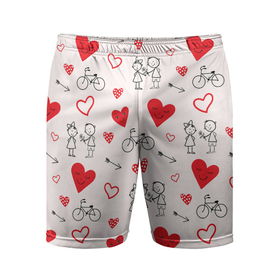 Мужские шорты спортивные с принтом Романтические сердечки в Екатеринбурге,  |  | велосипед | девочка | любовь | люди | мальчик | пара | розовый | романтика | сердечки | сердца | узор