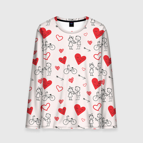 Мужской лонгслив 3D с принтом Романтические сердечки в Санкт-Петербурге, 100% полиэстер | длинные рукава, круглый вырез горловины, полуприлегающий силуэт | велосипед | девочка | любовь | люди | мальчик | пара | розовый | романтика | сердечки | сердца | узор