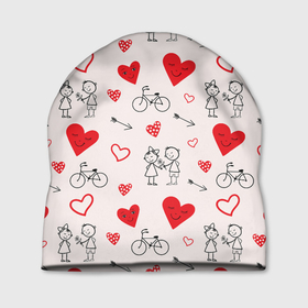 Шапка 3D с принтом Романтические сердечки , 100% полиэстер | универсальный размер, печать по всей поверхности изделия | велосипед | девочка | любовь | люди | мальчик | пара | розовый | романтика | сердечки | сердца | узор