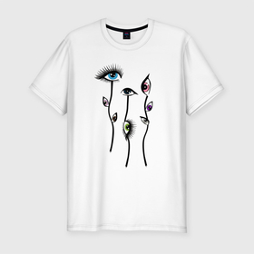 Мужская футболка хлопок Slim с принтом Цветоглазки в Белгороде, 92% хлопок, 8% лайкра | приталенный силуэт, круглый вырез ворота, длина до линии бедра, короткий рукав | арт | ботаника | глаза | растения | фантазия | цветок | цветы