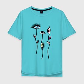 Мужская футболка хлопок Oversize с принтом Цветоглазки в Петрозаводске, 100% хлопок | свободный крой, круглый ворот, “спинка” длиннее передней части | арт | ботаника | глаза | растения | фантазия | цветок | цветы