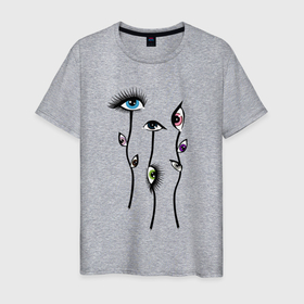 Мужская футболка хлопок с принтом Цветоглазки в Тюмени, 100% хлопок | прямой крой, круглый вырез горловины, длина до линии бедер, слегка спущенное плечо. | арт | ботаника | глаза | растения | фантазия | цветок | цветы