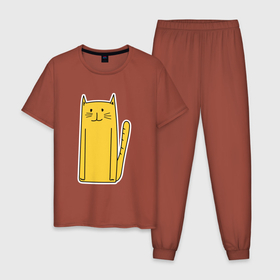 Мужская пижама хлопок с принтом Длинный желтый кот в Тюмени, 100% хлопок | брюки и футболка прямого кроя, без карманов, на брюках мягкая резинка на поясе и по низу штанин
 | желтый кот | кот | котенок | котик | кошка