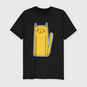 Мужская футболка хлопок Slim с принтом Длинный желтый кот , 92% хлопок, 8% лайкра | приталенный силуэт, круглый вырез ворота, длина до линии бедра, короткий рукав | желтый кот | кот | котенок | котик | кошка