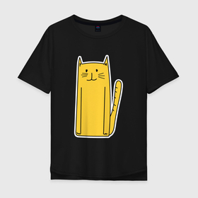Мужская футболка хлопок Oversize с принтом Длинный желтый кот в Тюмени, 100% хлопок | свободный крой, круглый ворот, “спинка” длиннее передней части | желтый кот | кот | котенок | котик | кошка