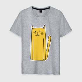 Мужская футболка хлопок с принтом Длинный желтый кот , 100% хлопок | прямой крой, круглый вырез горловины, длина до линии бедер, слегка спущенное плечо. | желтый кот | кот | котенок | котик | кошка