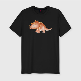 Мужская футболка хлопок Slim с принтом Динозаврик в Кировске, 92% хлопок, 8% лайкра | приталенный силуэт, круглый вырез ворота, длина до линии бедра, короткий рукав | dino | дино | динозавр | динозаврик | маленький динозавр