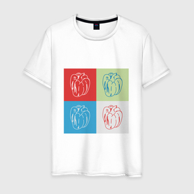 Мужская футболка хлопок с принтом 4 перца в Екатеринбурге, 100% хлопок | прямой крой, круглый вырез горловины, длина до линии бедер, слегка спущенное плечо. | арт | ботаника | веган | еда | овощ | огород | перец | перцы | поп арт | растение
