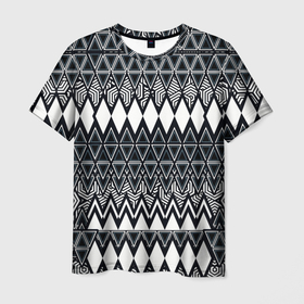 Мужская футболка 3D с принтом Белые ромбы в Екатеринбурге, 100% полиэфир | прямой крой, круглый вырез горловины, длина до линии бедер | абстракция | геометрия | линии | многоугольники | полоски | ромбы | треугольники | узор | фигуры