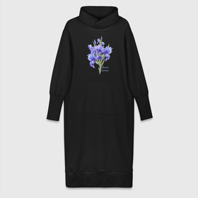 Платье удлиненное хлопок с принтом Фиолетовые ирисы ,  |  | весенние цветы | весна | ирис | ирисы | фиолетовые ирисы | фиолетовые цветы | цветы