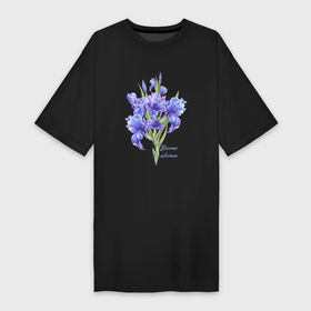 Платье-футболка хлопок с принтом Фиолетовые ирисы в Белгороде,  |  | весенние цветы | весна | ирис | ирисы | фиолетовые ирисы | фиолетовые цветы | цветы
