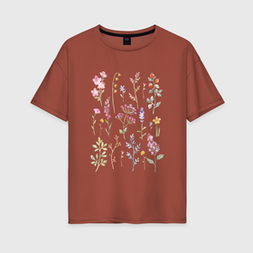 Женская футболка хлопок Oversize с принтом Акварельный рисунок растений в Тюмени, 100% хлопок | свободный крой, круглый ворот, спущенный рукав, длина до линии бедер
 | акварельные растения | акварельный рисунок | ботаника | ботанический | природа | растения | растения акварелью | цветы | цветы акварелью