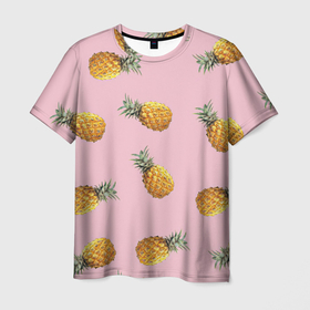 Мужская футболка 3D с принтом Ананасы падают в Тюмени, 100% полиэфир | прямой крой, круглый вырез горловины, длина до линии бедер | ананас | ананасы | арт | летний принт | лето | падение | рисунок