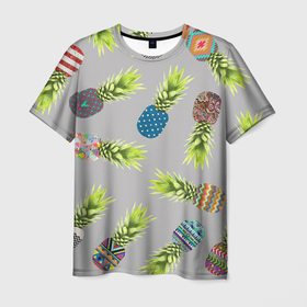 Мужская футболка 3D с принтом Узорные ананасы в Петрозаводске, 100% полиэфир | прямой крой, круглый вырез горловины, длина до линии бедер | ананас | ананасы | арт | летний принт | лето | разные | рисунок | узор | узоры