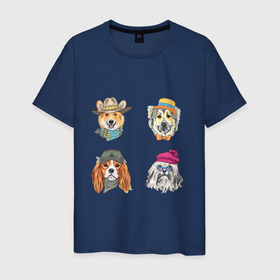 Мужская футболка хлопок с принтом Четыре крутые собаки в Новосибирске, 100% хлопок | прямой крой, круглый вырез горловины, длина до линии бедер, слегка спущенное плечо. | алабай | кокер спаниель | корги | собака | спаниель