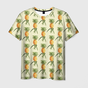Мужская футболка 3D с принтом Побеги ананасов в Кировске, 100% полиэфир | прямой крой, круглый вырез горловины, длина до линии бедер | Тематика изображения на принте: ананас | ананасы | арт | летний принт | лето | рисунок