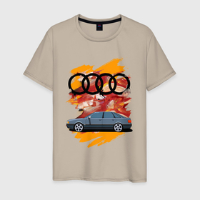 Мужская футболка хлопок с принтом Audi 80 B3 в Петрозаводске, 100% хлопок | прямой крой, круглый вырез горловины, длина до линии бедер, слегка спущенное плечо. | Тематика изображения на принте: audi | audi 80 | audi 80 b3 | авто | ауди | ауди 80