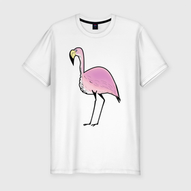 Мужская футболка хлопок Slim с принтом Улыбка фламинго , 92% хлопок, 8% лайкра | приталенный силуэт, круглый вырез ворота, длина до линии бедра, короткий рукав | арт | животное | зверь | природа | птица | птичка | розовый | фламинго | эко