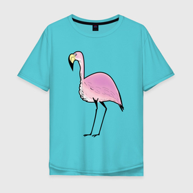Мужская футболка хлопок Oversize с принтом Улыбка фламинго , 100% хлопок | свободный крой, круглый ворот, “спинка” длиннее передней части | Тематика изображения на принте: арт | животное | зверь | природа | птица | птичка | розовый | фламинго | эко
