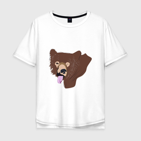 Мужская футболка хлопок Oversize с принтом Медведь дразнится в Кировске, 100% хлопок | свободный крой, круглый ворот, “спинка” длиннее передней части | высунутый язык | дразнилка | животное | медведь | мишка