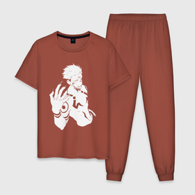 Мужская пижама хлопок с принтом Крутой Рёмен в Курске, 100% хлопок | брюки и футболка прямого кроя, без карманов, на брюках мягкая резинка на поясе и по низу штанин
 | anime | jujutsu kaisen 0 | аниме | анимэ | магическая битва 0 | мегуми фусигуро