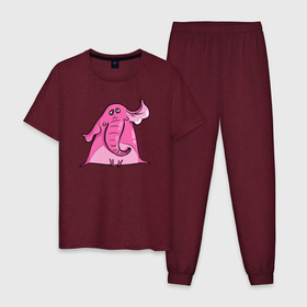 Мужская пижама хлопок с принтом Розовый  слон в Белгороде, 100% хлопок | брюки и футболка прямого кроя, без карманов, на брюках мягкая резинка на поясе и по низу штанин
 | милый | розовый слон | слон | слоненок | слониха