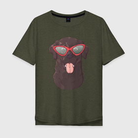 Мужская футболка хлопок Oversize с принтом Пес  в солнечных очках в Екатеринбурге, 100% хлопок | свободный крой, круглый ворот, “спинка” длиннее передней части | пес | пес в очках | песик | собака | собачка | щенок