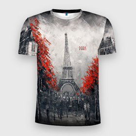 Мужская футболка 3D Slim с принтом PARIS. в Санкт-Петербурге, 100% полиэстер с улучшенными характеристиками | приталенный силуэт, круглая горловина, широкие плечи, сужается к линии бедра | paris | арт | башня | города | девушкам | для подруг | красные пятна | париж | путишествия | рисунок | франция | эйфелева башня