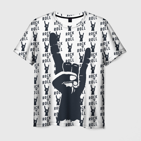 Мужская футболка 3D с принтом Рок н ролл жив в Белгороде, 100% полиэфир | прямой крой, круглый вырез горловины, длина до линии бедер | rock and roll | музыка | паттерн | рок н ролл | рука | символ