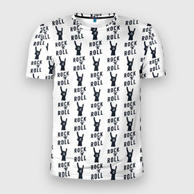 Мужская футболка 3D Slim с принтом Рок н ролл сила в Курске, 100% полиэстер с улучшенными характеристиками | приталенный силуэт, круглая горловина, широкие плечи, сужается к линии бедра | rock and roll | знак | музыка | паттерн | рок | рок н ролл | символ