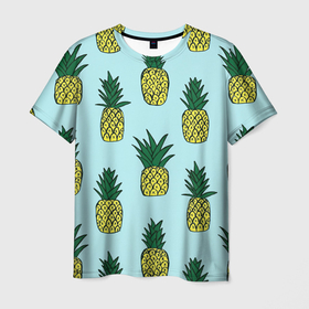 Мужская футболка 3D с принтом Рисунок ананасов в Екатеринбурге, 100% полиэфир | прямой крой, круглый вырез горловины, длина до линии бедер | ананас | ананасы | арт | летний принт | лето | маленький принт | маленький рисунок | мелкий принт | мелкий рисунок | много ананасов | рисунок