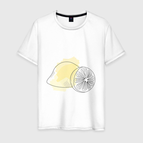 Мужская футболка хлопок с принтом Лимон с половиной в Екатеринбурге, 100% хлопок | прямой крой, круглый вырез горловины, длина до линии бедер, слегка спущенное плечо. | акварель | ботаника | еда | кисло | кислый | краски | легкий | летний | лето | лимон | лимоны | простой | растение | универсальный | фрукт | фрукты