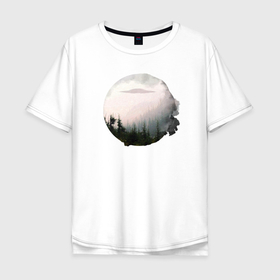 Мужская футболка хлопок Oversize с принтом UFO in the Forest в Екатеринбурге, 100% хлопок | свободный крой, круглый ворот, “спинка” длиннее передней части | инопланетяне | инопланетянин | монстр | нло | пришельцы | существо | ужасы | фантастика | чужие | чужой