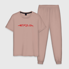 Мужская пижама хлопок с принтом EXILIA | RED LOGO в Екатеринбурге, 100% хлопок | брюки и футболка прямого кроя, без карманов, на брюках мягкая резинка на поясе и по низу штанин
 | emblem | exilia | logo | rock | альтернатива | ексилия | лого | логотип | рок | эксилия | эмблема