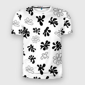 Мужская футболка 3D Slim с принтом Кляксы краски в Петрозаводске, 100% полиэстер с улучшенными характеристиками | приталенный силуэт, круглая горловина, широкие плечи, сужается к линии бедра | белый | брызги | клякса | краска | пятна | пятно | черно белый | черный