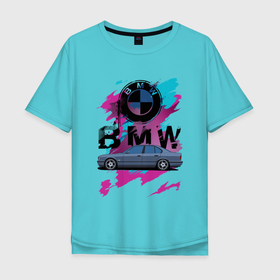 Мужская футболка хлопок Oversize с принтом BMW 5 e34 бок в Курске, 100% хлопок | свободный крой, круглый ворот, “спинка” длиннее передней части | Тематика изображения на принте: bmw | bmw 5 | bmw 5 e34 | авто | бмв | бмв 5 | бмв 5 34