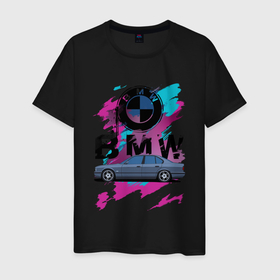 Мужская футболка хлопок с принтом BMW 5 e34 бок , 100% хлопок | прямой крой, круглый вырез горловины, длина до линии бедер, слегка спущенное плечо. | Тематика изображения на принте: bmw | bmw 5 | bmw 5 e34 | авто | бмв | бмв 5 | бмв 5 34