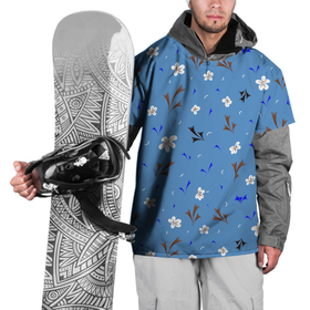Накидка на куртку 3D с принтом Цветочки мелкие в Новосибирске, 100% полиэстер |  | лето | листики | листья | мелкие | паттерн | растения | синий | узор | цветочки | цветы