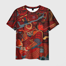 Мужская футболка 3D с принтом Инстинкт Самурая в Санкт-Петербурге, 100% полиэфир | прямой крой, круглый вырез горловины, длина до линии бедер | japan | sakura | samurai | графика | сакура | самурай | стиль | стрела | япония