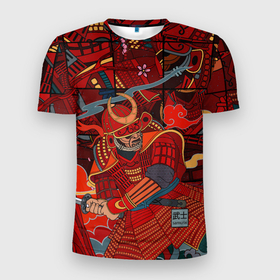 Мужская футболка 3D Slim с принтом Инстинкт Самурая в Курске, 100% полиэстер с улучшенными характеристиками | приталенный силуэт, круглая горловина, широкие плечи, сужается к линии бедра | japan | sakura | samurai | графика | сакура | самурай | стиль | стрела | япония