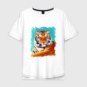 Мужская футболка хлопок Oversize с принтом Tigress в Белгороде, 100% хлопок | свободный крой, круглый ворот, “спинка” длиннее передней части | tiger | дикие | дикие кошки | звери | тигр | хищник