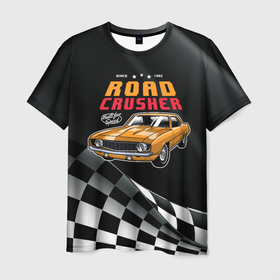 Мужская футболка 3D с принтом Road  Crasher в Курске, 100% полиэфир | прямой крой, круглый вырез горловины, длина до линии бедер | road crasher | авто | автомобиль | гонки | дорога | классика | классический авто | машина | старая машина