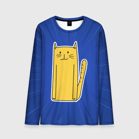 Мужской лонгслив 3D с принтом Длинный  желтый кот в Тюмени, 100% полиэстер | длинные рукава, круглый вырез горловины, полуприлегающий силуэт | желтый кот | кот | котенок | котик | кошка