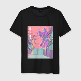 Мужская футболка хлопок с принтом Shin Seiki Eva 01 возвышается над городом , 100% хлопок | прямой крой, круглый вырез горловины, длина до линии бедер, слегка спущенное плечо. | eva | neon genesis evangelion | shin seiki evangelion | ева | евангелион | синдзи икари
