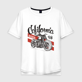 Мужская футболка хлопок Oversize с принтом California Rider   Motorcycle Races в Новосибирске, 100% хлопок | свободный крой, круглый ворот, “спинка” длиннее передней части | california | engine | motorcycle | rider | wheels | калифорния | колёса | мотор | мотоцикл