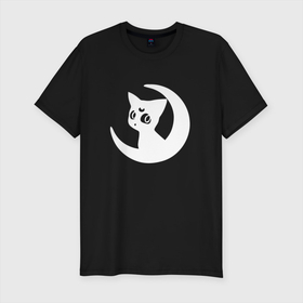 Мужская футболка хлопок Slim с принтом Луна на месяце в Екатеринбурге, 92% хлопок, 8% лайкра | приталенный силуэт, круглый вырез ворота, длина до линии бедра, короткий рукав | anime | sailor moon | аниме | анимэ | луна | сейлор мун
