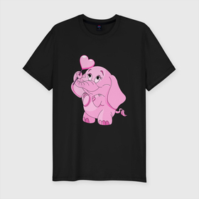 Мужская футболка хлопок Slim с принтом Розовый слонёнок , 92% хлопок, 8% лайкра | приталенный силуэт, круглый вырез ворота, длина до линии бедра, короткий рукав | elephant | арт | иллюстрация | мультяшка | сердце