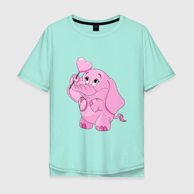 Мужская футболка хлопок Oversize с принтом Розовый слонёнок в Кировске, 100% хлопок | свободный крой, круглый ворот, “спинка” длиннее передней части | elephant | арт | иллюстрация | мультяшка | сердце
